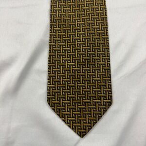 Joseph A Bank Necktie Mens 64"x3.75"  Extra Long Gold Black Geometric Silk Italy